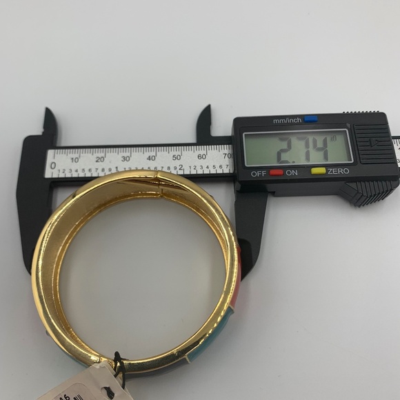 Erica Lyons Enamel Gold Tone Costume Hinged Bangle Bracelet Boho 80’s teal red - Picture 12 of 13